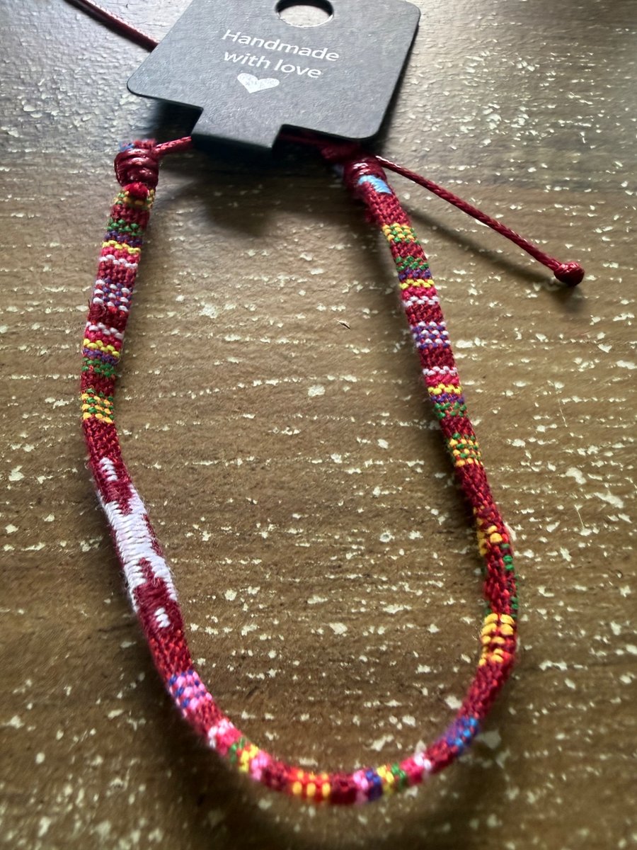 Handmade Red Multicolor Woven Cord Bracelet