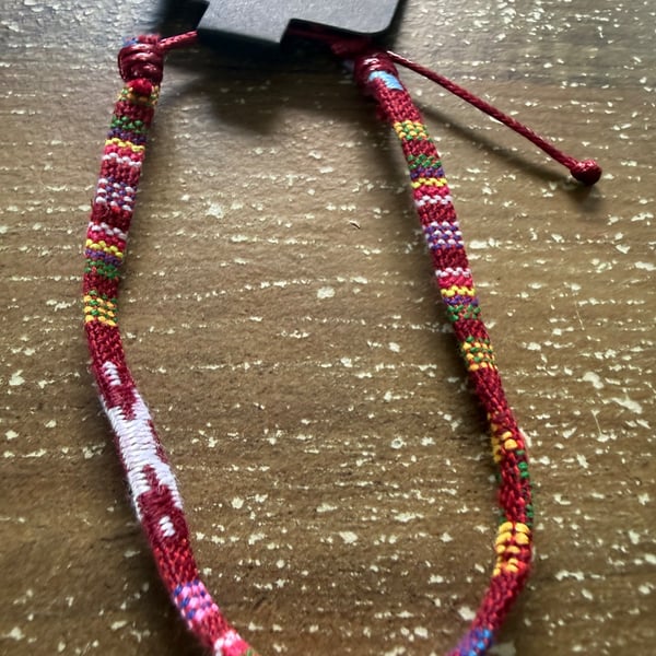 Handmade Red Multicolor Woven Cord Bracelet