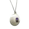Handmade oval sterling silver pendant with rose cut amethyst