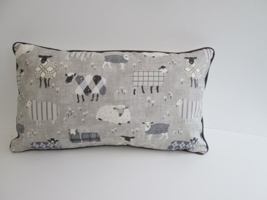 Grey Sheep Cushion Cover with Grey Piping
