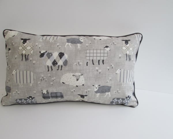 Grey Sheep Cushion Cover with Grey Piping