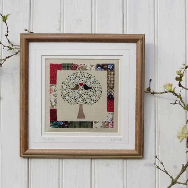 Framed embroidery 'Tree of Life' finely hand-stitched original work 