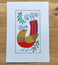 Original folk art bird painting, A5 colourful, magical bird art