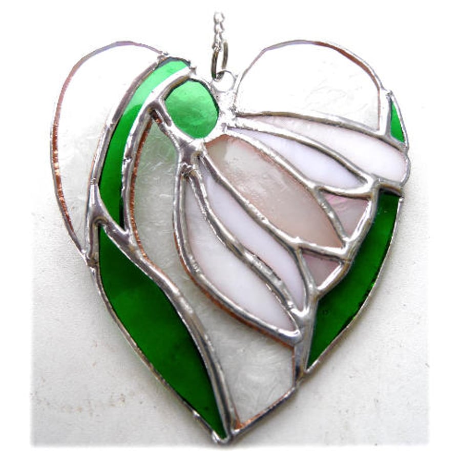 SOLD Snowdrop Heart Suncatcher Stained Glass 010