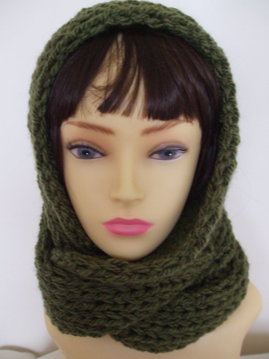 Hand Knitted Infinity Scarf in Sage Green