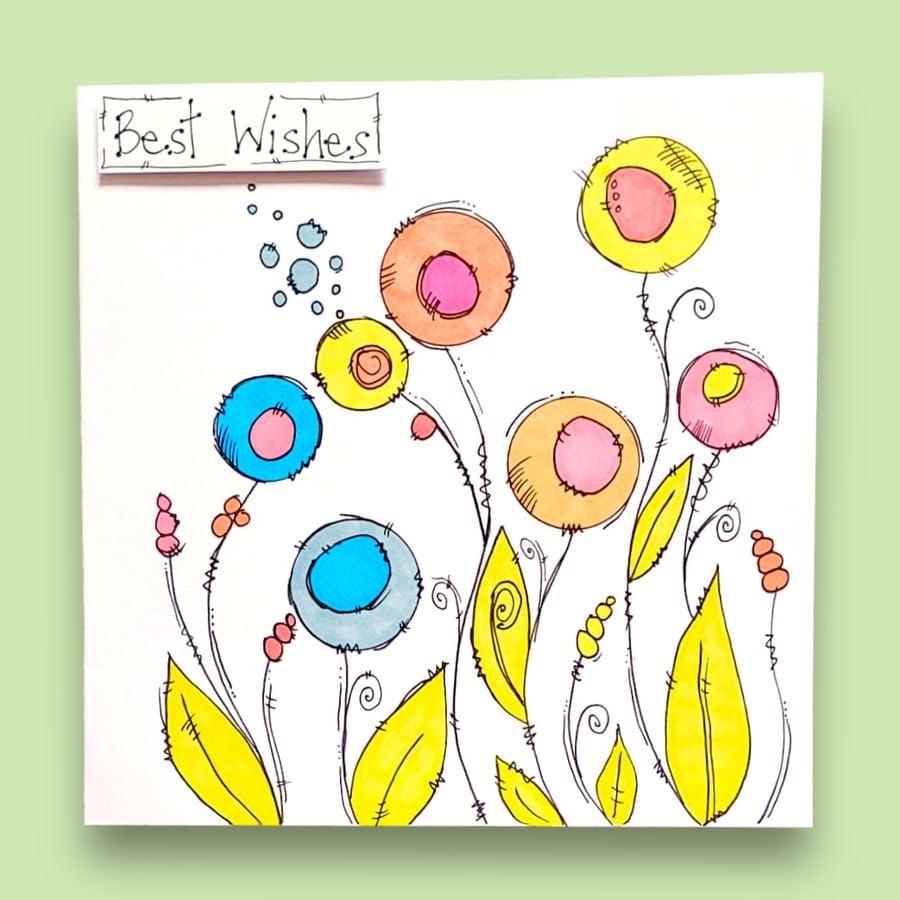 Whimsical flowers best wishes card