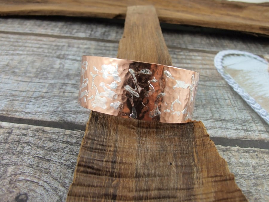 Copper Wide Hammered Cuff Bangle, 1in Wide Cuff Bracelet, Medium Fit