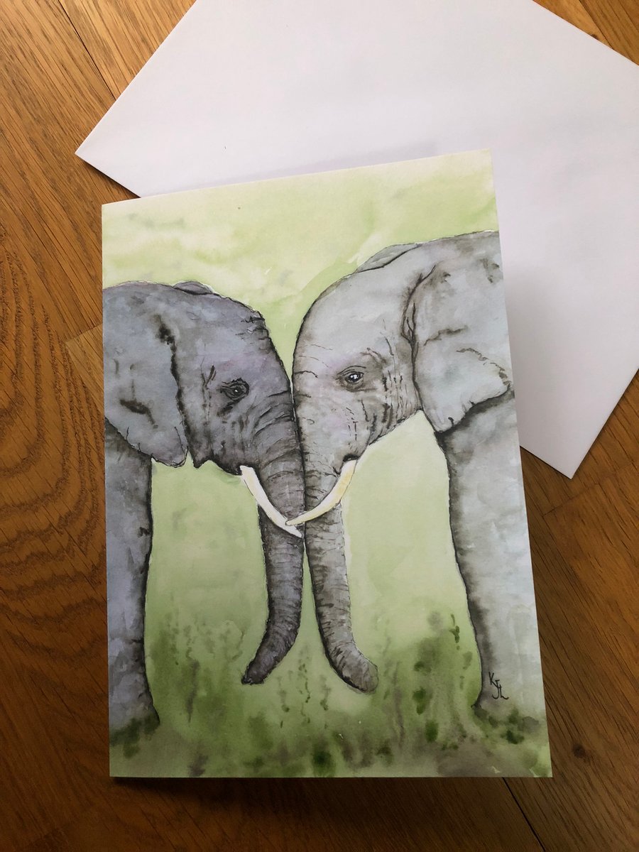  A5 blank card of my original elephant  watercolour