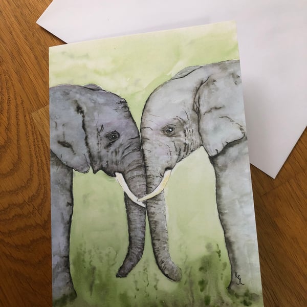  A5 blank card of my original elephant  watercolour