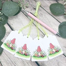 Toadstool & Flowers Gift Tags - set of 4 tags