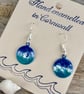 Hand enamelled Cornish sea earrings on sterling silver ear hooks 