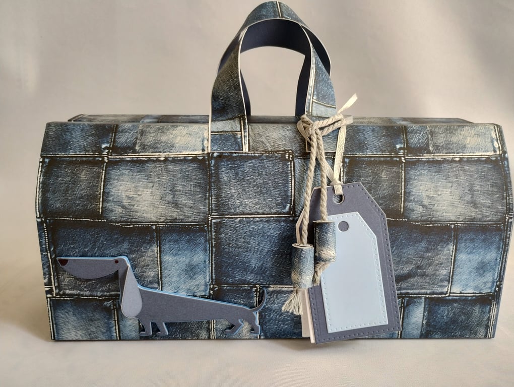 Handmade Gift Box Bag Top Flap Closure -Denim & 'Milo'