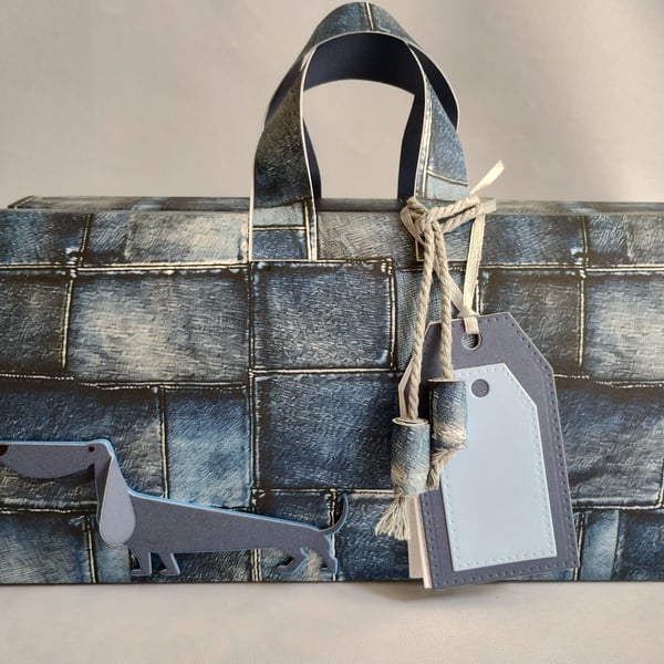 Handmade Gift Box Bag Top Flap Closure -Denim & 'Milo'