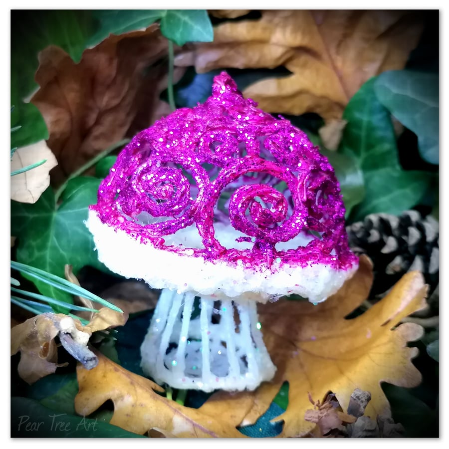 Handmade Pink Toadstool Christmas decoration
