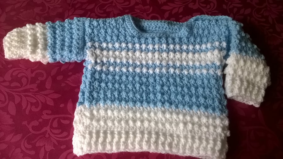 Baby Boys Crochet Blue and White Sweater