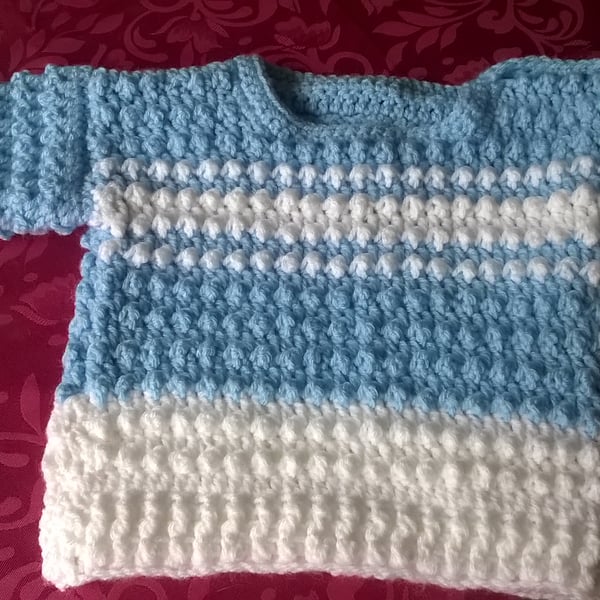 Baby Boys Crochet Blue and White Sweater