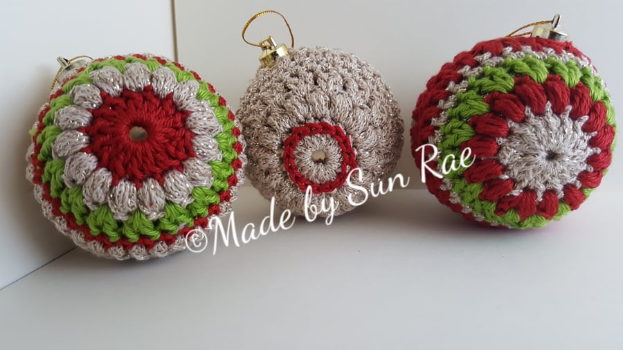  3 Crochet Christmas baubles 
