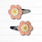 Handmade Felt Flower Hair Clips, Peach Clip, Girls Hairclips, Hand Embroidered