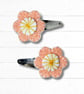Handmade Felt Flower Hair Clips, Peach Clip, Girls Hairclips, Hand Embroidered