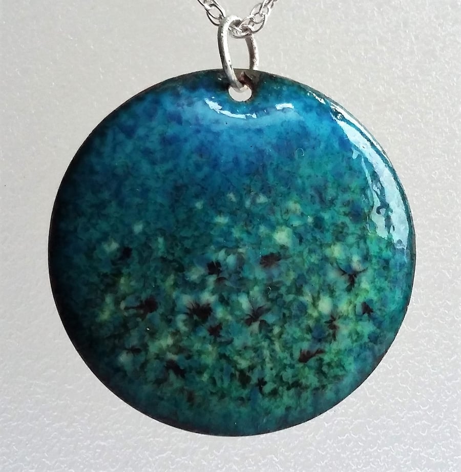 Enamelled copper ‘sea meadow’ pendant 086