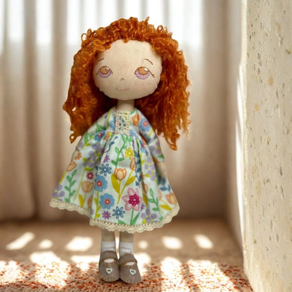 Beautifully made 11 inch cloth doll with Ginger hair