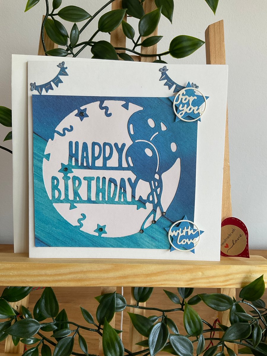 Shades of blue balloon birthday card