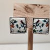 Jungle vibes square bird earrings prototype