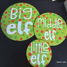 Wooden elf coaster trio