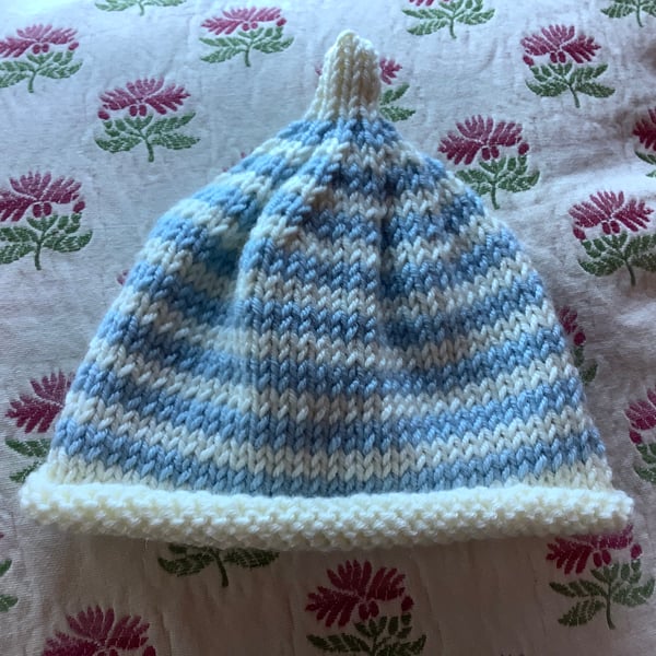 Hand Knitted Cashmere Blend Baby Beanie For Small or Premature Babies 