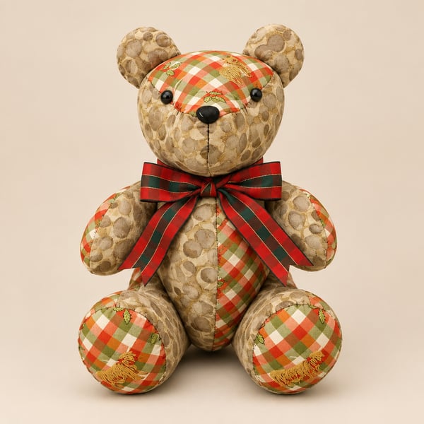 Custom Handmade Seasonal Teddy Bear - Christmas Highland Cow Bear with Bow