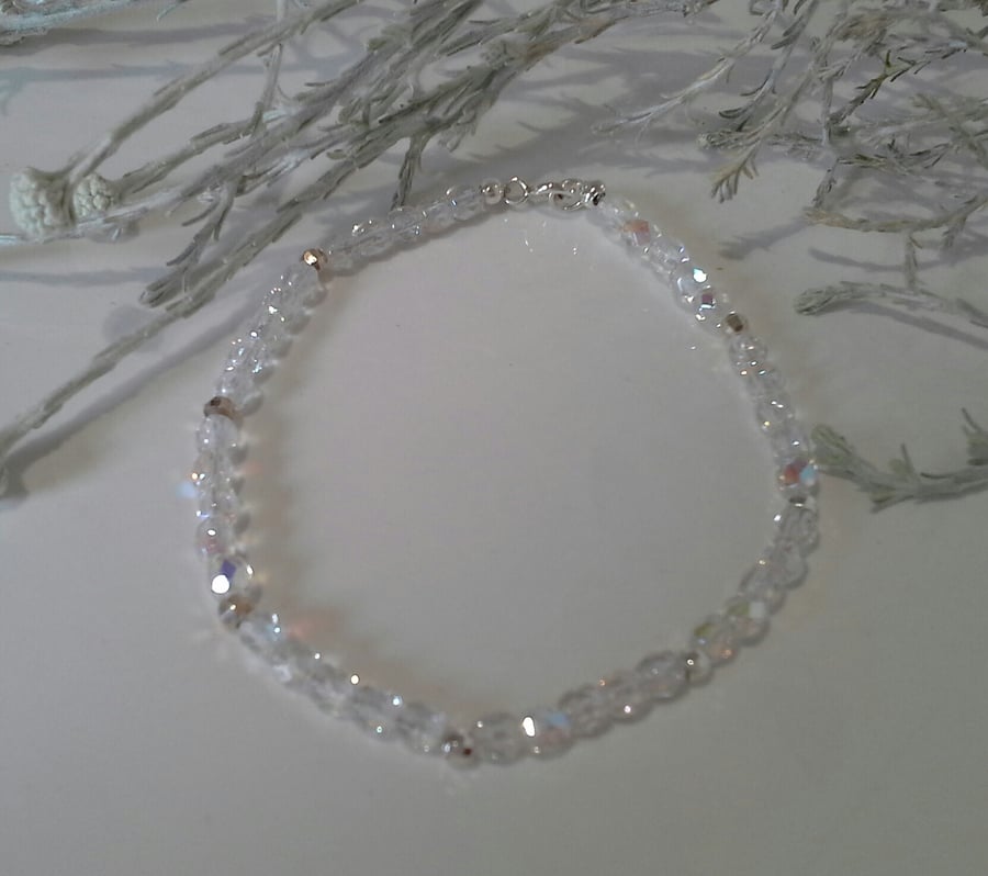 Clear Sparkley Crystal Skinny Stacker Sterling Silver Bracelet