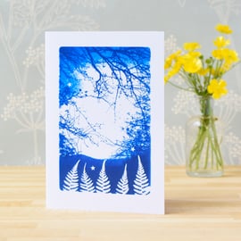   Magical Fern Forest Blue Cyanotype Card