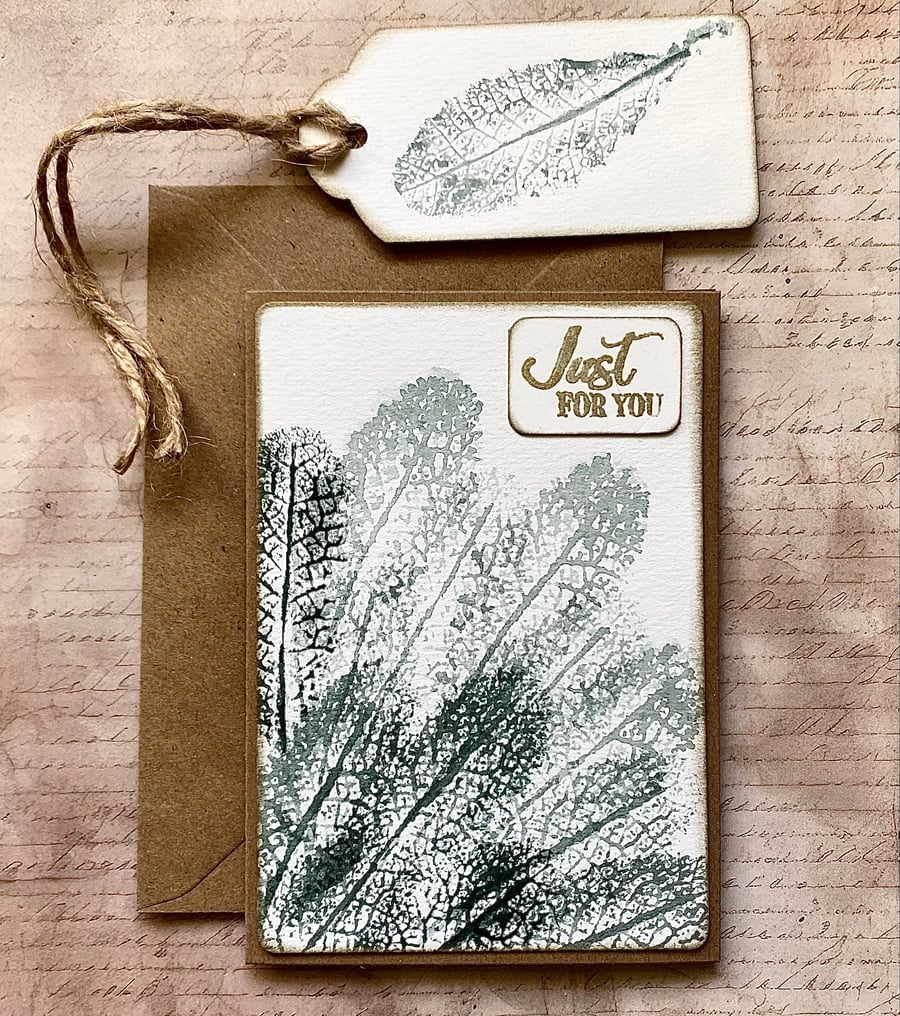 Watercolour primrose leaf, ‘Just For You’ card