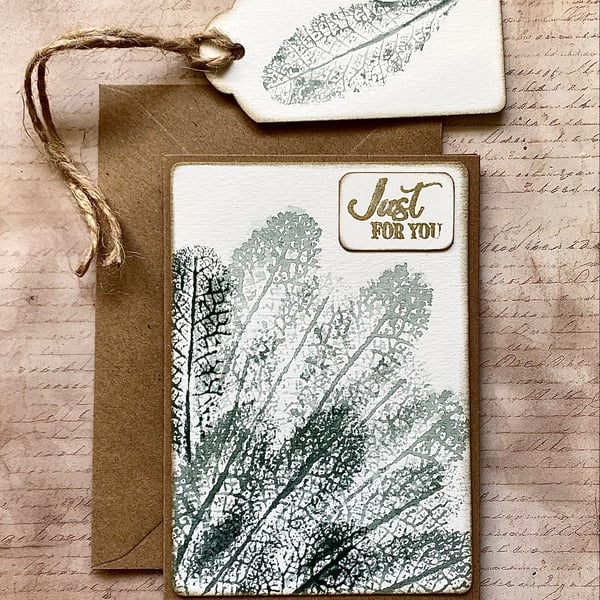 Watercolour primrose leaf, ‘Just For You’ card