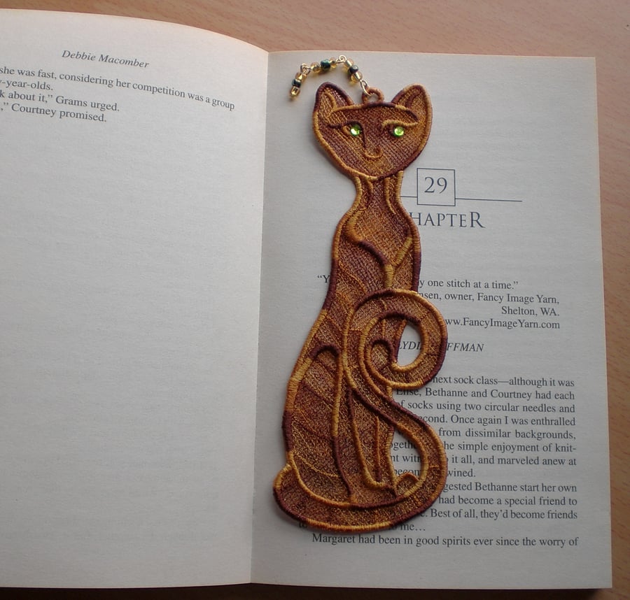 Embroidered Lace Cat Bookmark