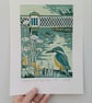 'Kingfishers at the old gas bridge' - linoprint - Image 2