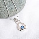 Sterling Silver Aquamarine Necklace, Recycled Silver Teardrop Pendant, Handmade
