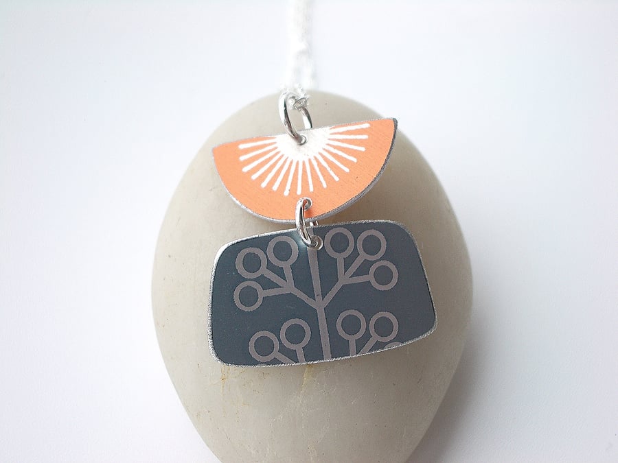 Orange retro flower pendant