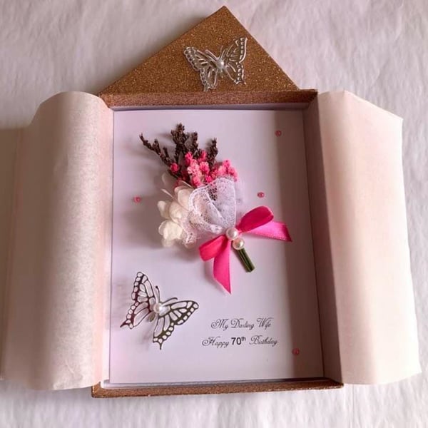 3D Dried Flower Birthday Card: Handmade Bouquet, Personalized C016