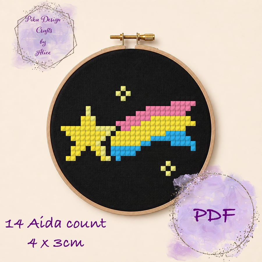 Pansexual pride shooting star counted cross stitch pattern emailed pdf