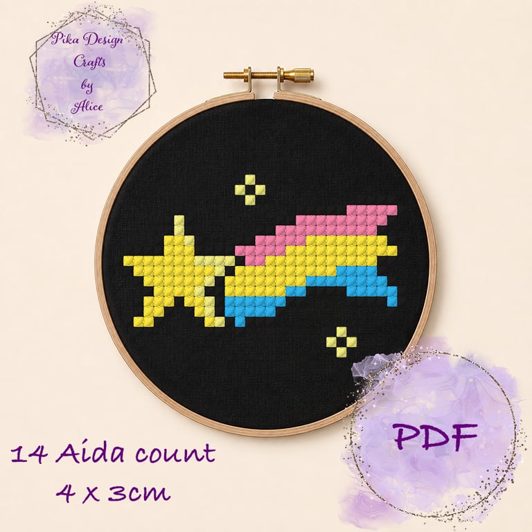 Pansexual pride shooting star counted cross stitch pattern emailed pdf