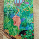 Garden illustration card birds veg plot blank card