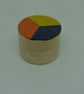 Tiny round wooden pot with colourful lid, hand-veneered