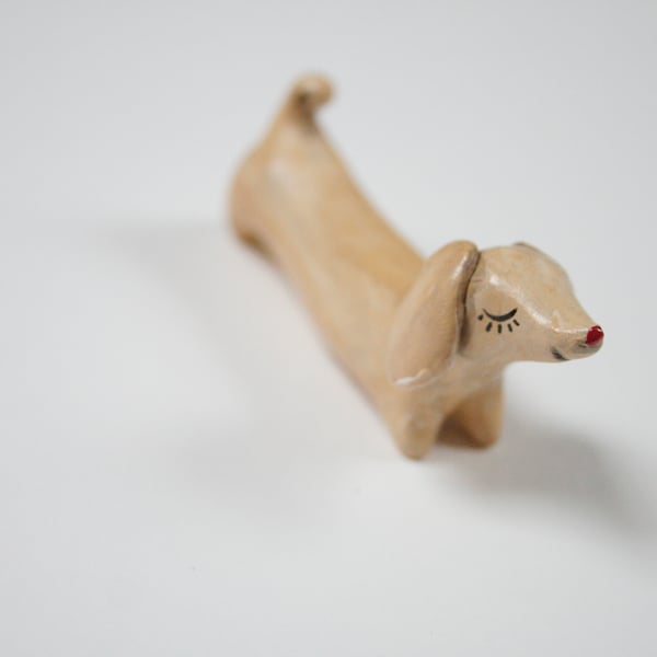 Handmade Dachshund - Polymer Clay Sculpture - Hand painted