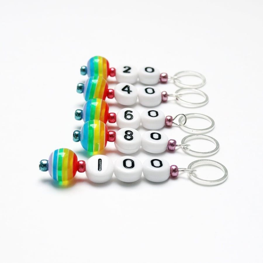Number Stitch Marker - Rainbow Cast On Numbered Counting Crochet Stitch Marker, 