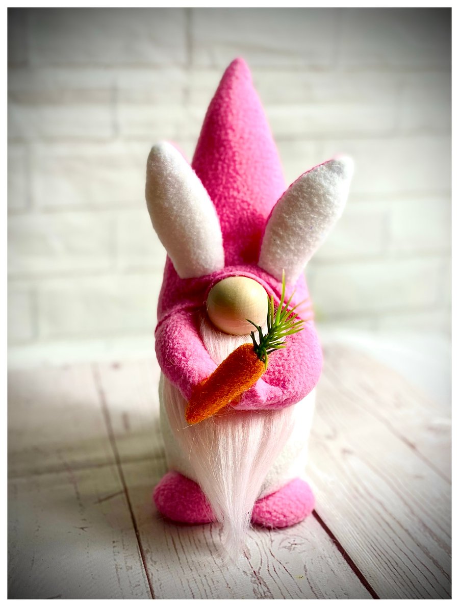 Handmade Soft Fleece Easter Bunny Nordic Gnome. Pink
