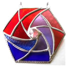 Hexagon Suncatcher Stained Glass Red Blues Handmade