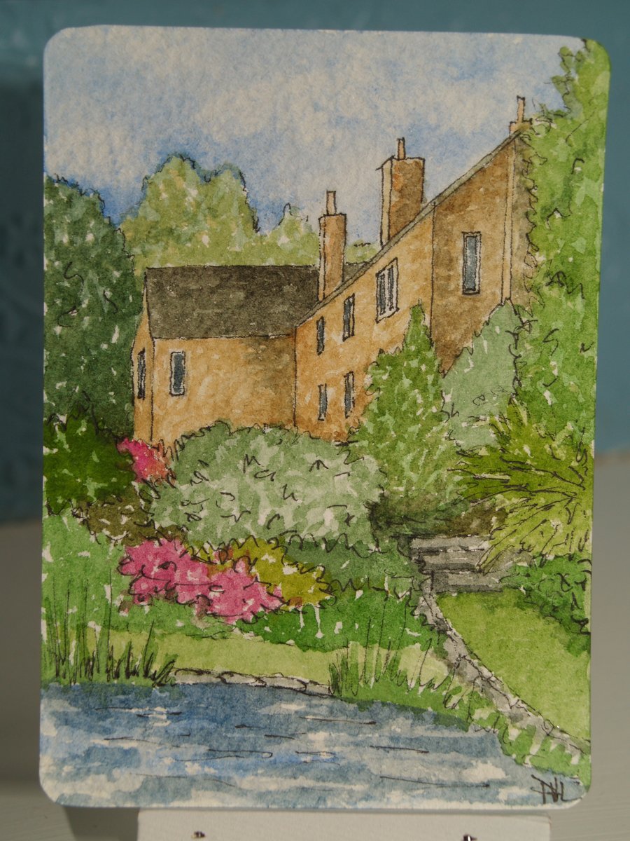 ACEO Original The Garden and Pond watercolour