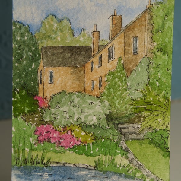 ACEO Original The Garden and Pond watercolour