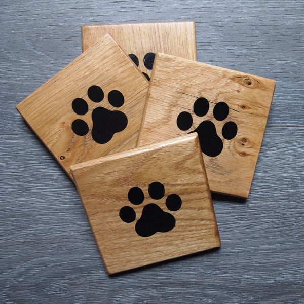 Paw Print Coaster Solid Oak with Resin